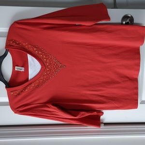 Decorated Originals 3/4 sleeve orange w decorated beads large